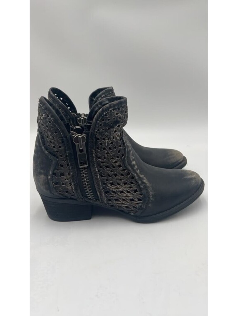 Womens Circle G side zip ankle Boots Q5020 Black leather size 6.5M